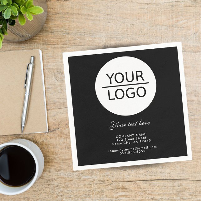 Add your Logo with Custom Text Promotion Black Napkin (Creator Uploaded)