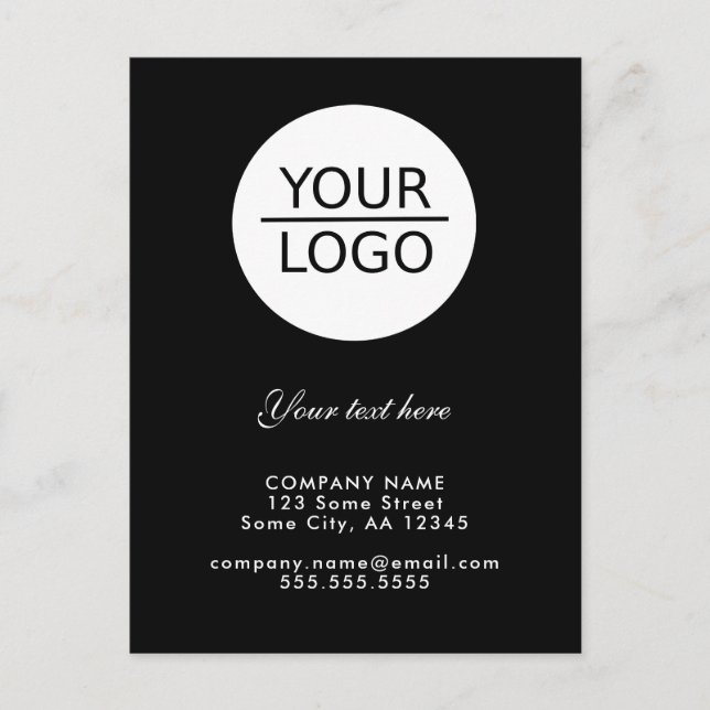 Add your Logo with Custom Text Promotion Black Postcard (Front)
