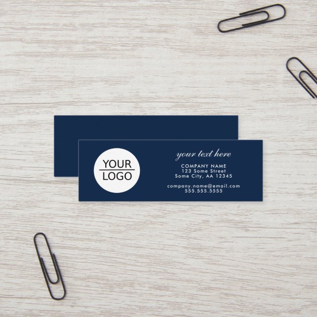 Add your Logo with Custom Text Promotion Blue Mini Business Card (Front/Back In Situ)