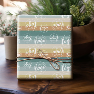 Add Your Logo with Pastel Sunrise Stripes Wrapping Paper