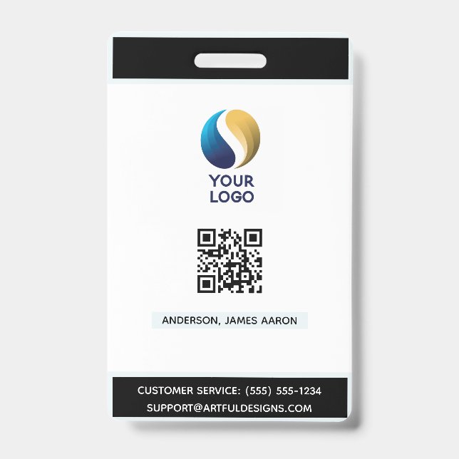 Add Your  Logo with QR Code black Corporate ID Badge (Front)