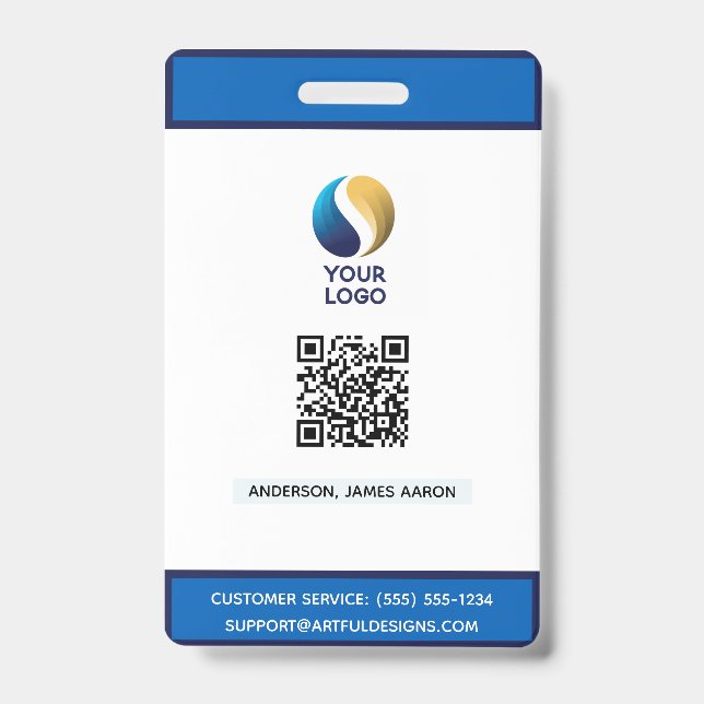 Add Your  Logo with QR Code Blue Corporate ID Badge (Front)