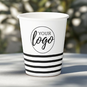 Add Your Logo with stripe pattern - black white Paper Cups