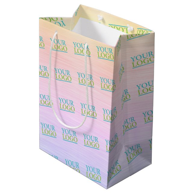 Add Your Logo, Yellow Pink & Purple Brushed Steel Medium Gift Bag (Back Angled)