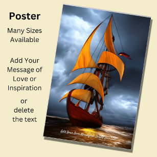 Add Your Message, Abstract  Brown Sailing Ship  Poster