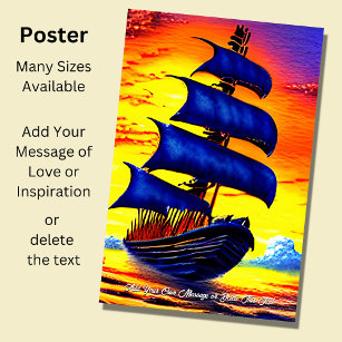 Add Your Message, Blue Sailing Pirate Ship Poster