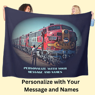 Add Your Message & Names, Blue Diesel Train Engine Fleece Blanket