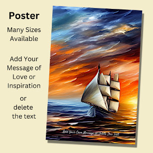 Add Your Message, Sailing Ship at Sunset Poster