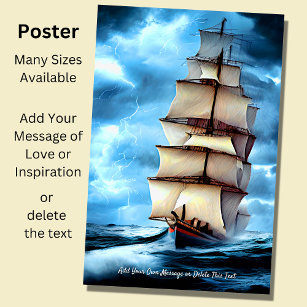 Add Your Message, Sailing Ship in Blue Lightning   Poster