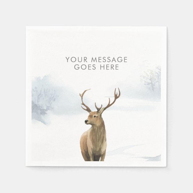 Add Your Message Winter Woodland Scene Stag Napkin (Front)