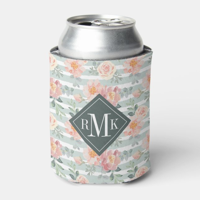 Add Your Monogram | Alicia Rose Stripe Pattern Can Cooler (Can Front)