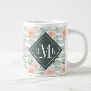 Add Your Monogram Alicia Rose Stripe Pattern Large Coffee Mug