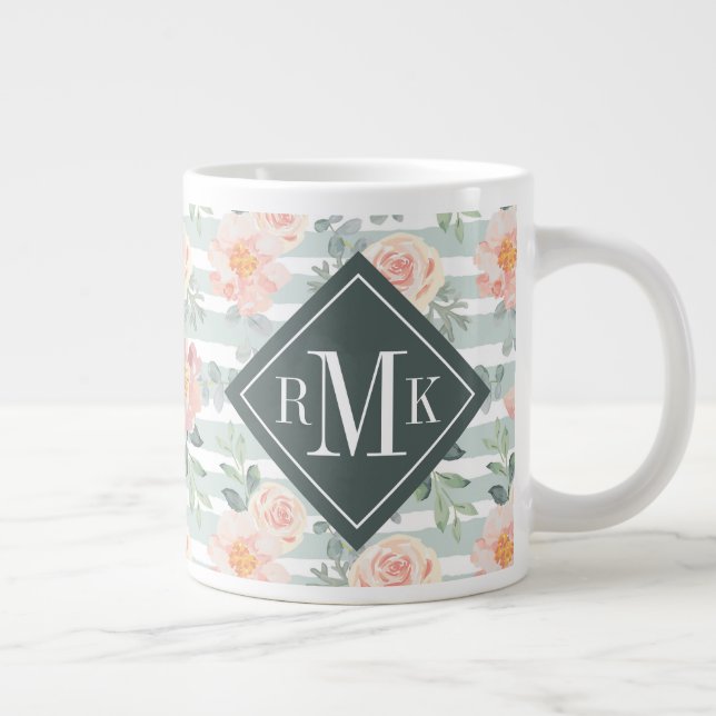 Add Your Monogram | Alicia Rose Stripe Pattern Large Coffee Mug (Right)