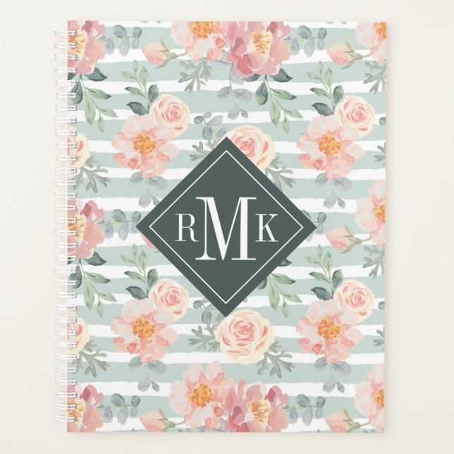 Add Your Monogram | Alicia Rose Stripe Pattern Planner (Front)