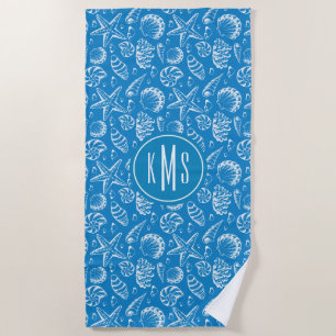 Add Your Monogram   Blue Beach Pattern Towel