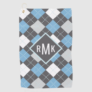 Add Your Monogram Blue & Grey Argyle Pattern Golf Towel