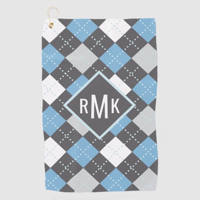 Add Your Monogram | Blue & Grey Argyle Pattern Golf Towel (Front)
