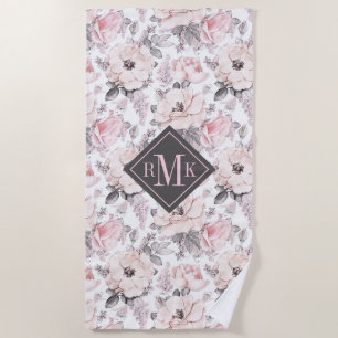 Add Your Monogram   Classic Pink & Grey Pattern Beach Towel
