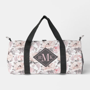 Add Your Monogram Classic Pink & Grey Pattern Duffle Bag