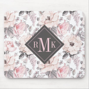 Add Your Monogram   Classic Pink & Grey Pattern Mouse Pad