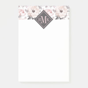 Add Your Monogram   Classic Pink & Grey Pattern Post-it Notes