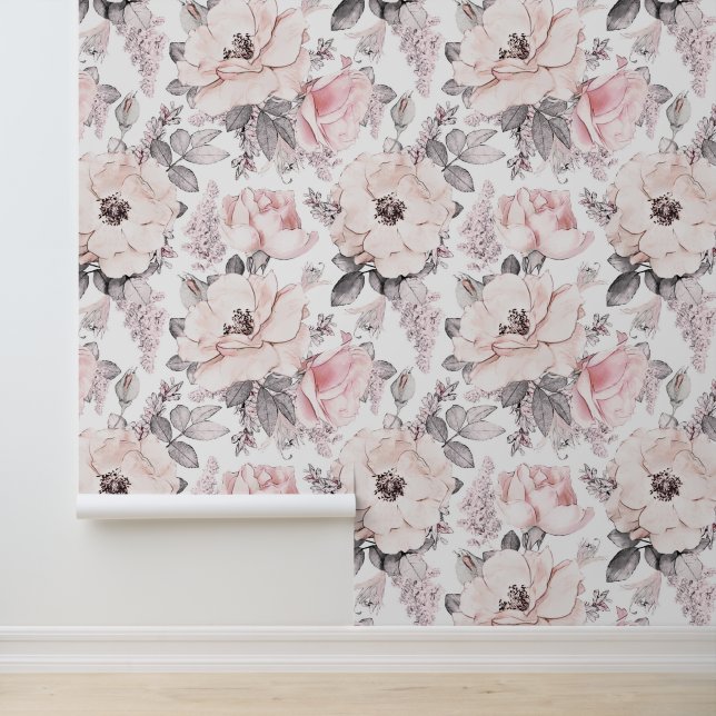 Add Your Monogram | Classic Pink & Grey Pattern Wallpaper (Application)