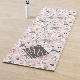 Add Your Monogram   Classic Pink & Grey Pattern Yoga Mat