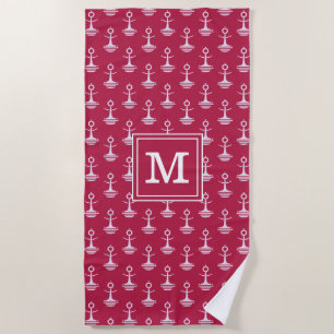 Add Your Monogram   Modern Anchors Pattern Beach Towel