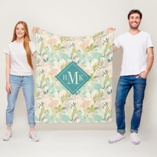 Add Your Monogram Modern Floral Pattern Fleece Blanket