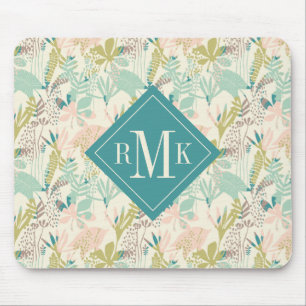 Add Your Monogram   Modern Floral Pattern Mouse Pad