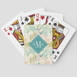 Add Your Monogram   Modern Floral Pattern Playing Cards