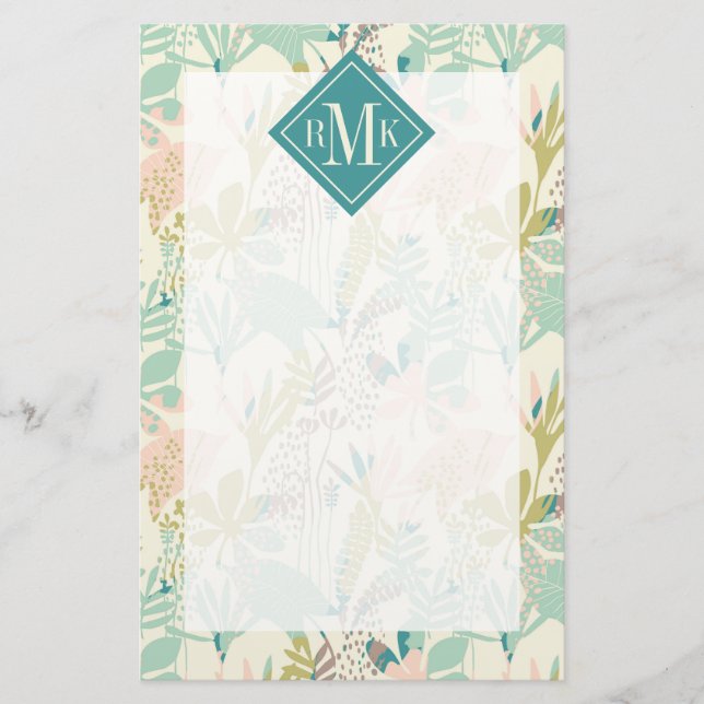 Add Your Monogram | Modern Floral Pattern Stationery (Front)