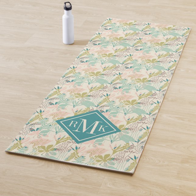 Add Your Monogram | Modern Floral Pattern Yoga Mat (In Situ)