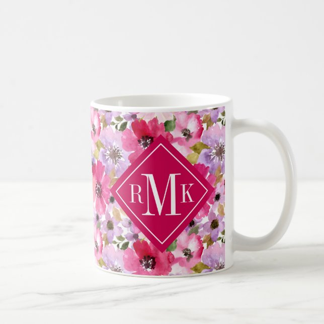 Add Your Monogram | Summer Watercolor Floral Coffee Mug (Right)