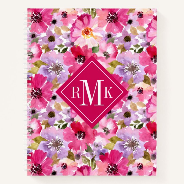 Add Your Monogram | Summer Watercolor Floral Notebook (Front)