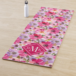 Add Your Monogram Summer Watercolor Floral Yoga Mat