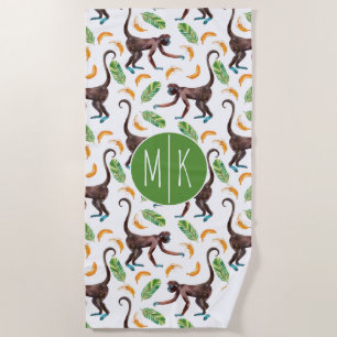 Add Your Monogram Sweet Monkeys Juggling Bananas Beach Towel