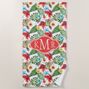 Add Your Monogram   Tropical Hummingbird Beach Towel
