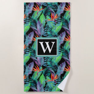 Add Your Monogram Watercolor Bird Of Paradise Beach Towel