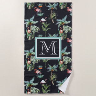 Add Your Monogram Watercolor Palm Pattern Beach Towel