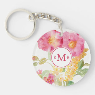 Add Your Monogram   White Daisy on Blue Key Ring
