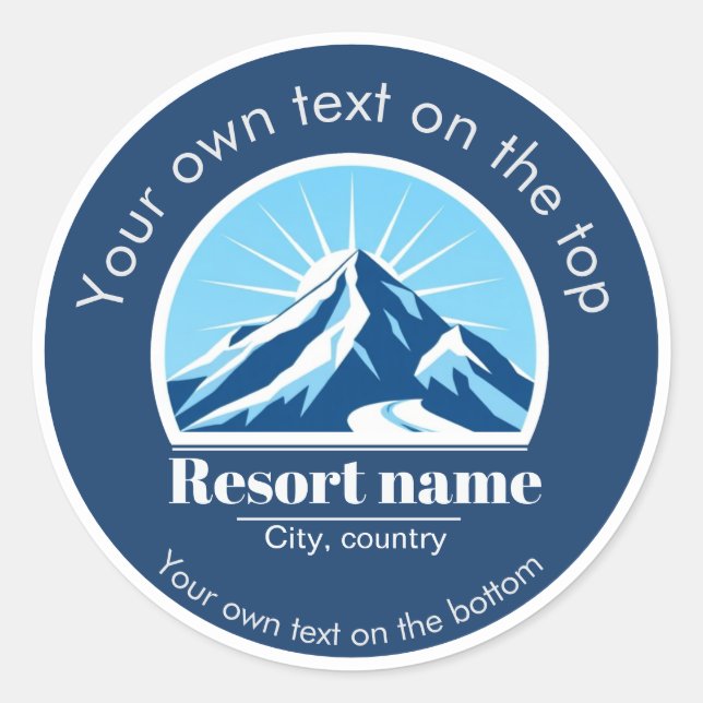 Add your mountain or ski resort name classic round sticker (Front)