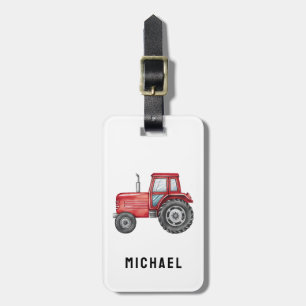 Add Your Nam Red Tractor Farm Watercolor Luggage Tag