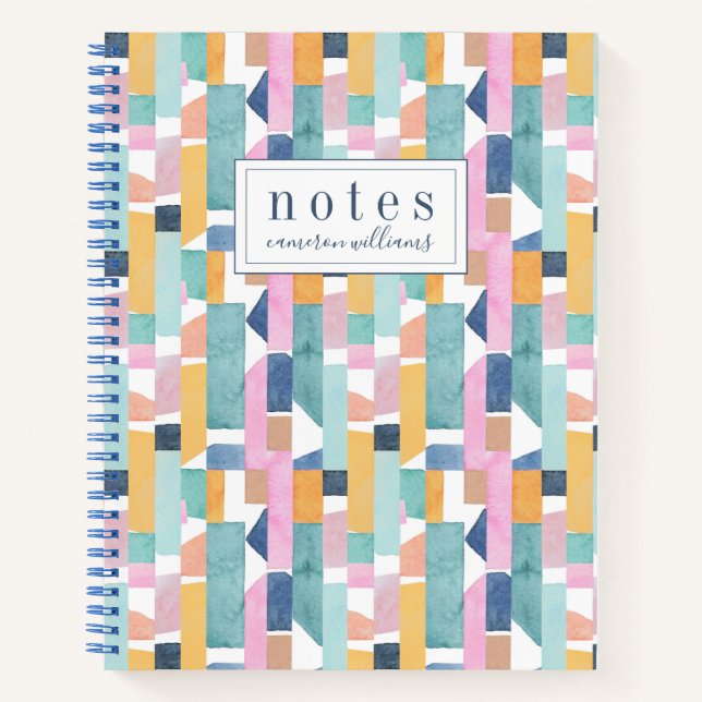 Add Your Name | Abstract Watercolor Shape Pattern Notebook (Front)