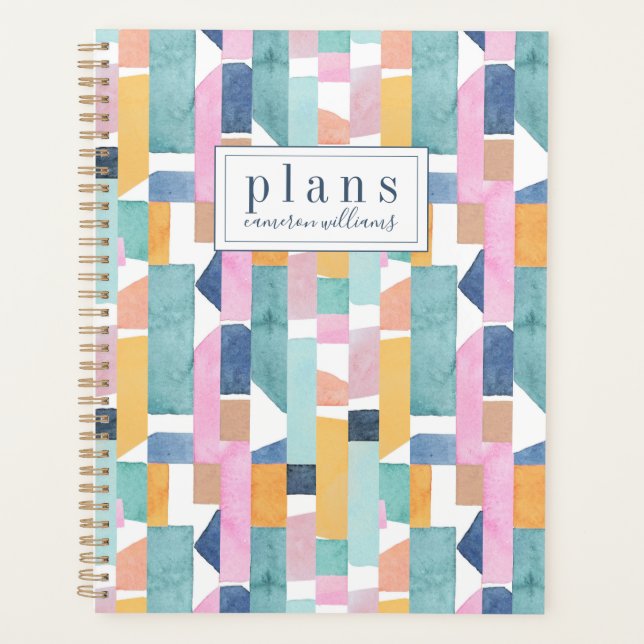 Add Your Name | Abstract Watercolor Shape Pattern Planner (Front)