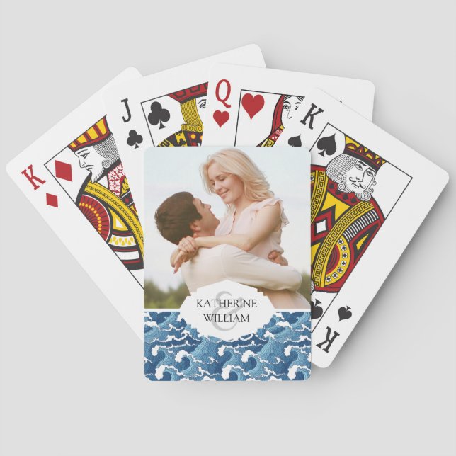 Add Your Name | Abstract Waves Playing Cards (Back)