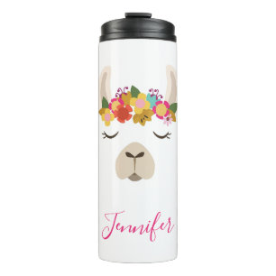 Add Your Name Alpaca & Flowers Pattern Thermal Tumbler