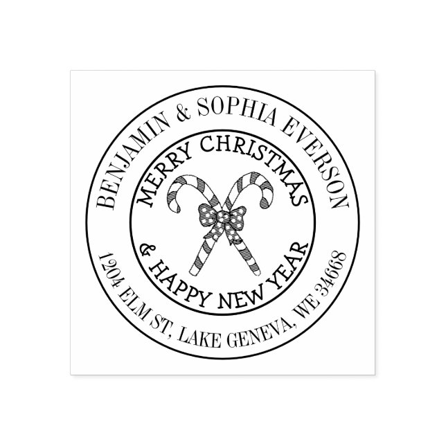 Add your Name and Address Christmas Candy Cane Rubber Stamp (Imprint)