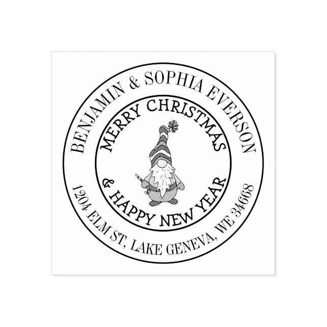 Add your Name and Address Christmas Gnome Rubber Stamp (Imprint)