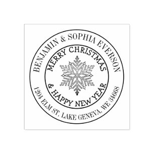 Add your Name and Address Christmas Snowflake Rubber Stamp